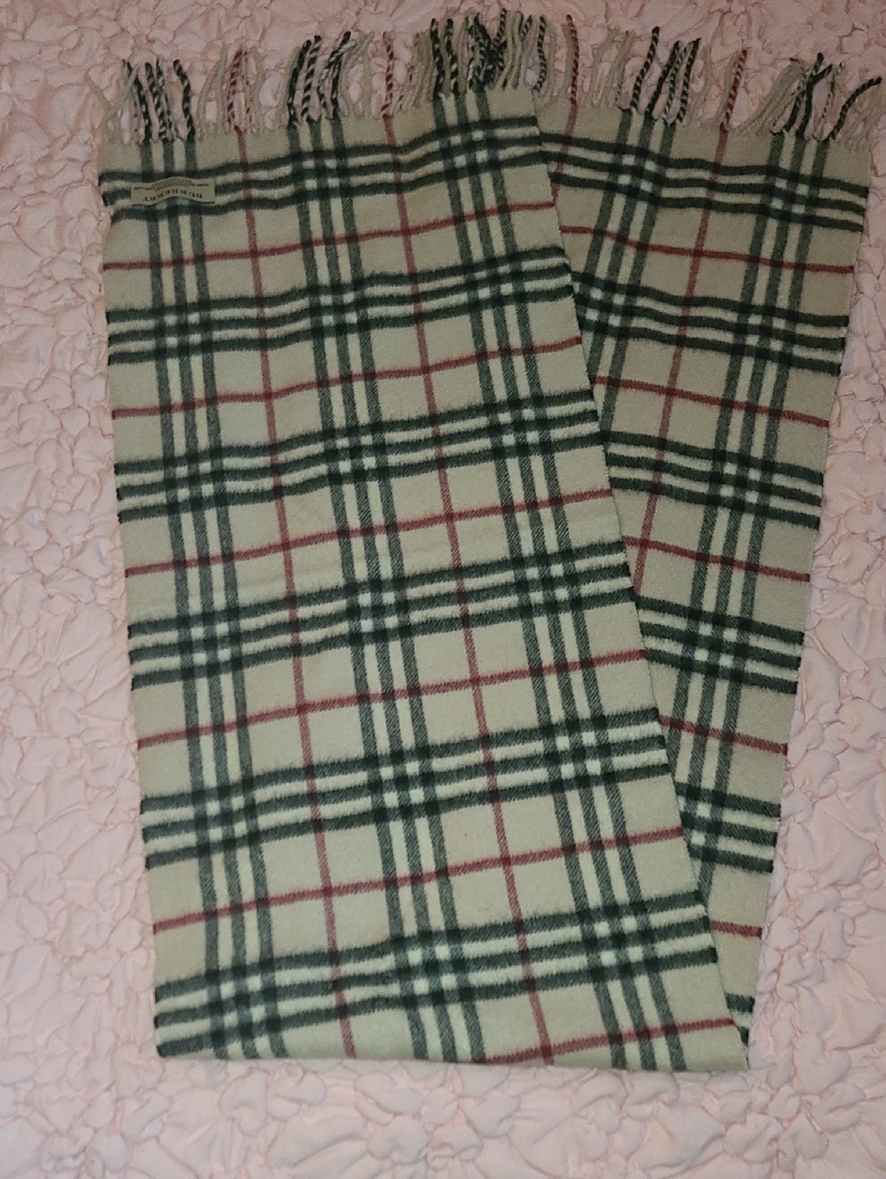 Burberry Style Cream, Black & Red Cashmere Plaid Scarf